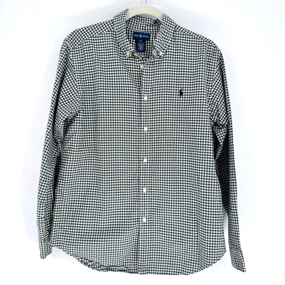 Ralph Lauren Button Down Shirt Green White Gingham Check Long Sleeve XL